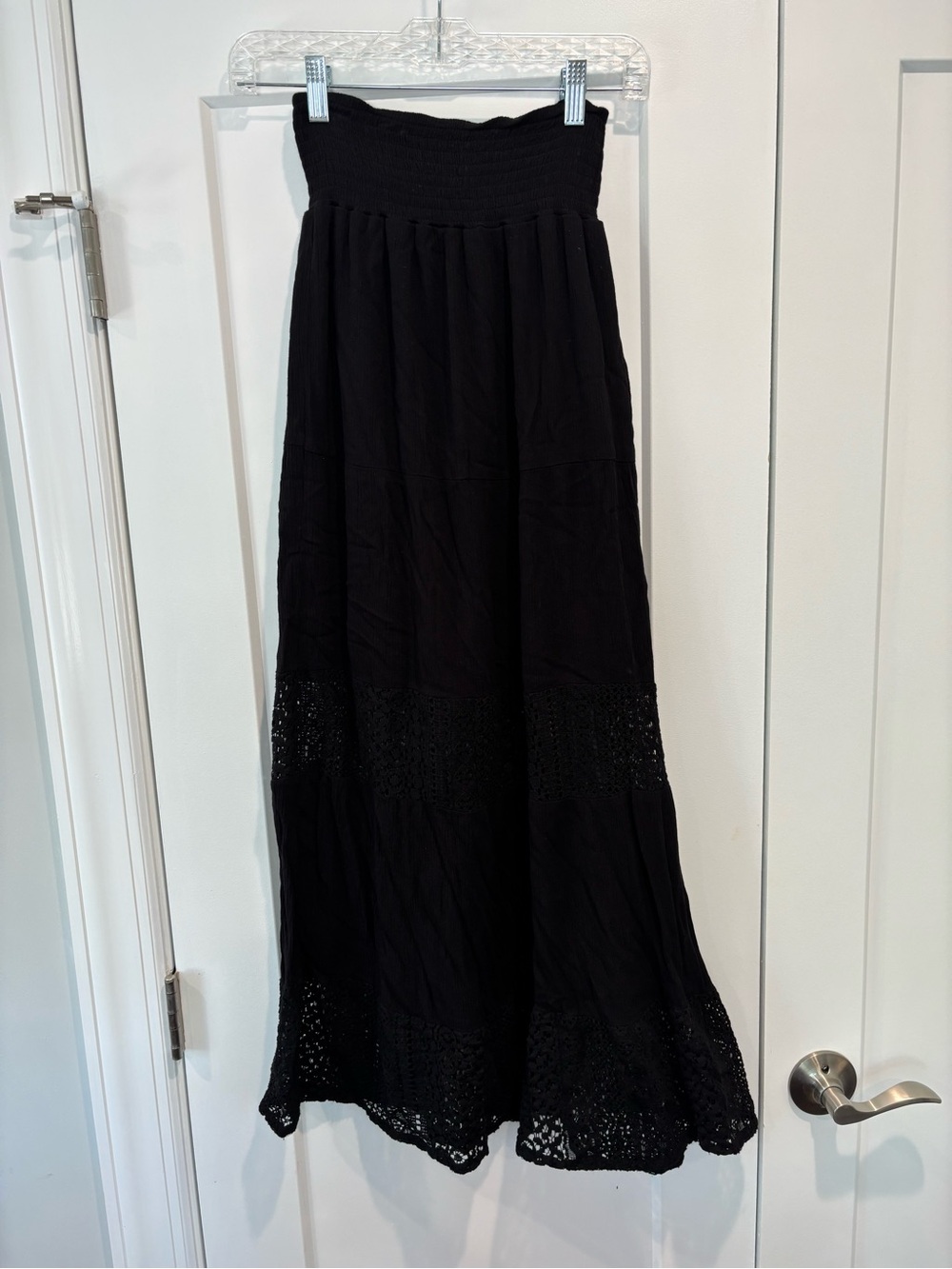 Black Maxi Skirt with Crochet Panels